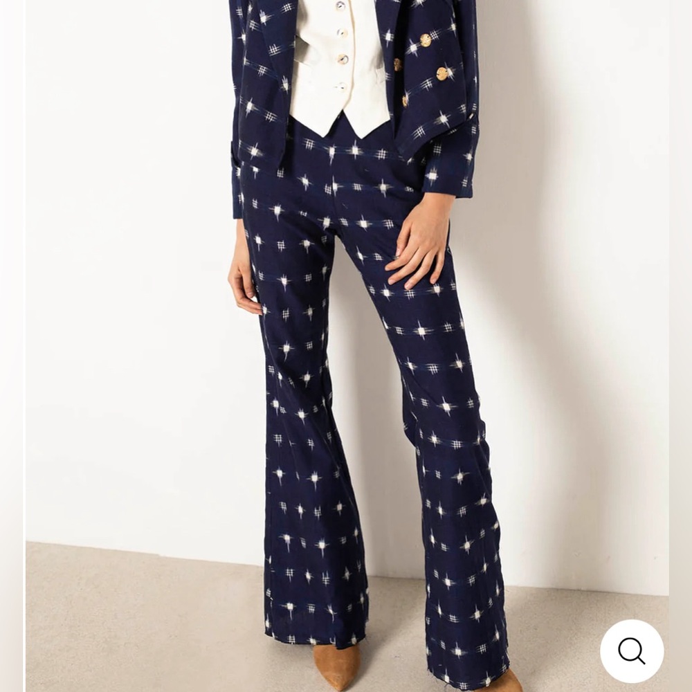 Alix of Bohemia Size M • Charlie Navy Blue Ikat Spot Wide Leg Cotton Pants.
